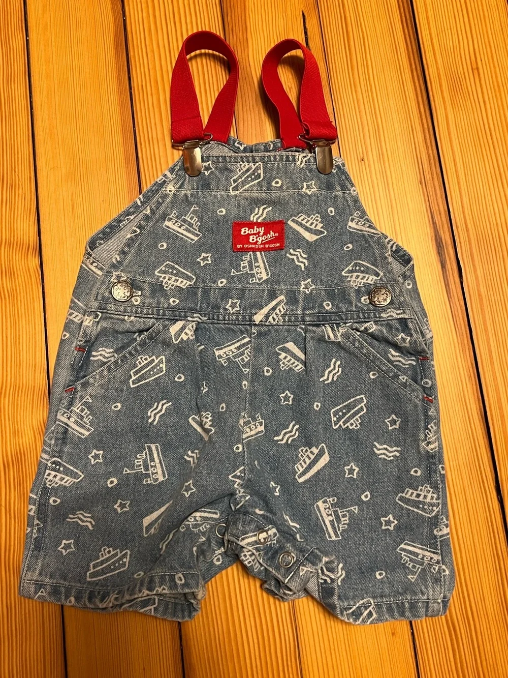 Vintage Baby B’gosh OshKosh 3-6M Denim Nautical Ship Print Shortalls